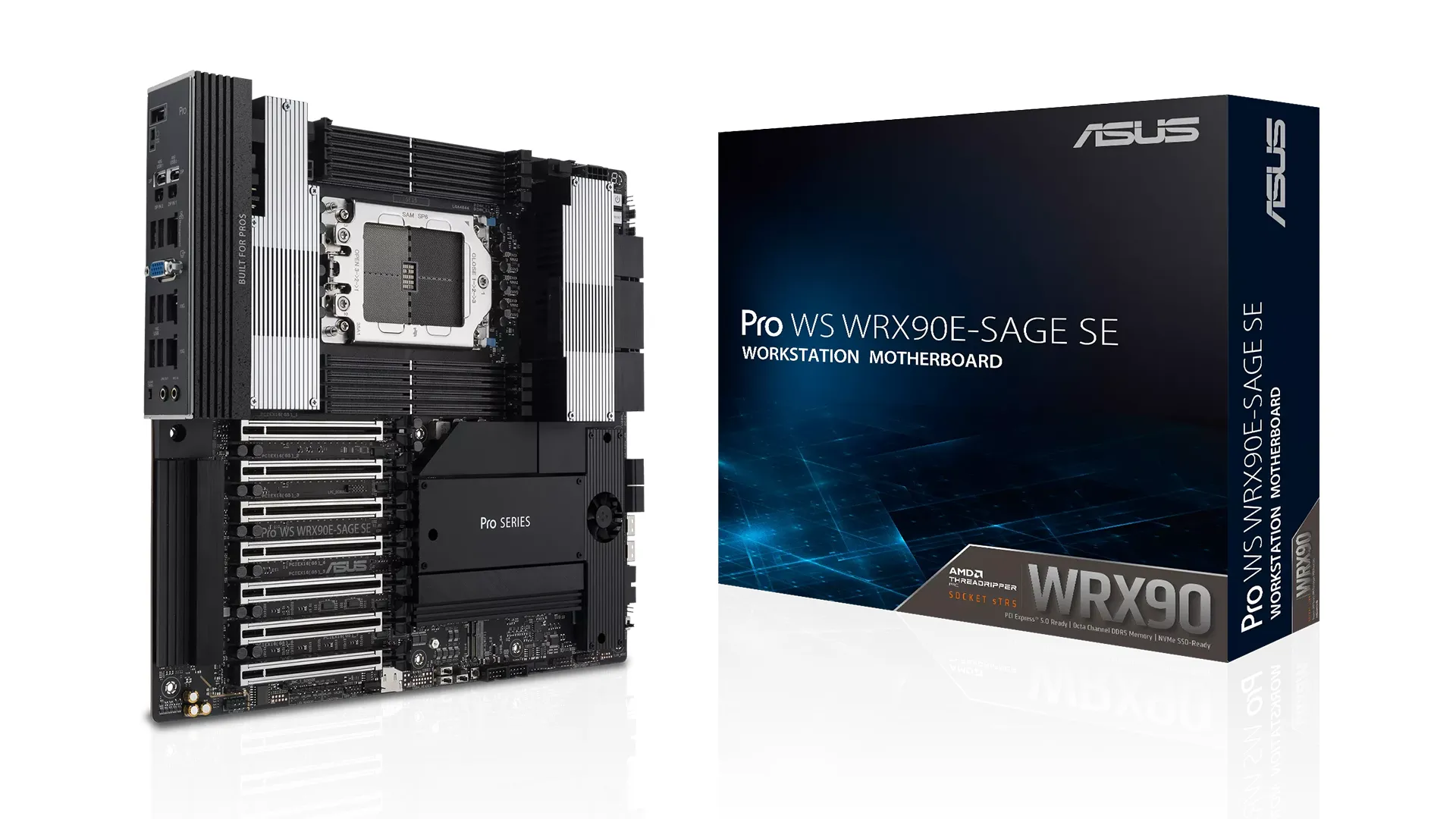 مادربرد ASUS Pro WS WRX90E-SAGE SE یک مدل حرفه‌ای و ویژه ورک‌استیشن است که با سوکت sTR5 طراحی شده است.