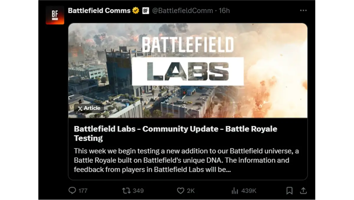 به‌صورت رسمی در یک پست وبلاگی، کمپانی EA اعلام کرد که بتل‌رویال به Battlefield 6 می‌آید. 