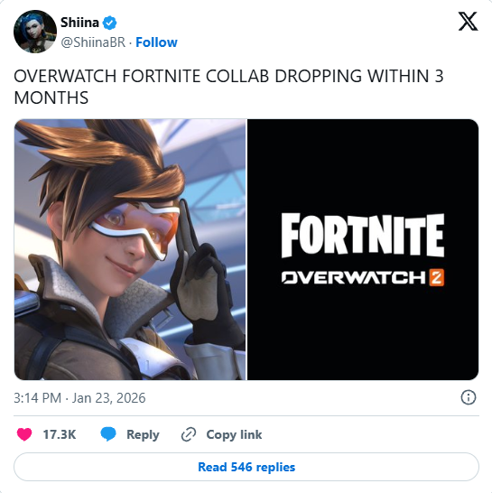 Shiina در یک ویدیوی کوتاه یوتیوب اعلام کرد که علاوه بر اضافه شدن شخصیت Derpy از مجموعه KPop Demon Hunters به‌عنوان یک سایدکیک، محتوایی مرتبط با Overwatch نیز وارد فورتنایت خواهد شد