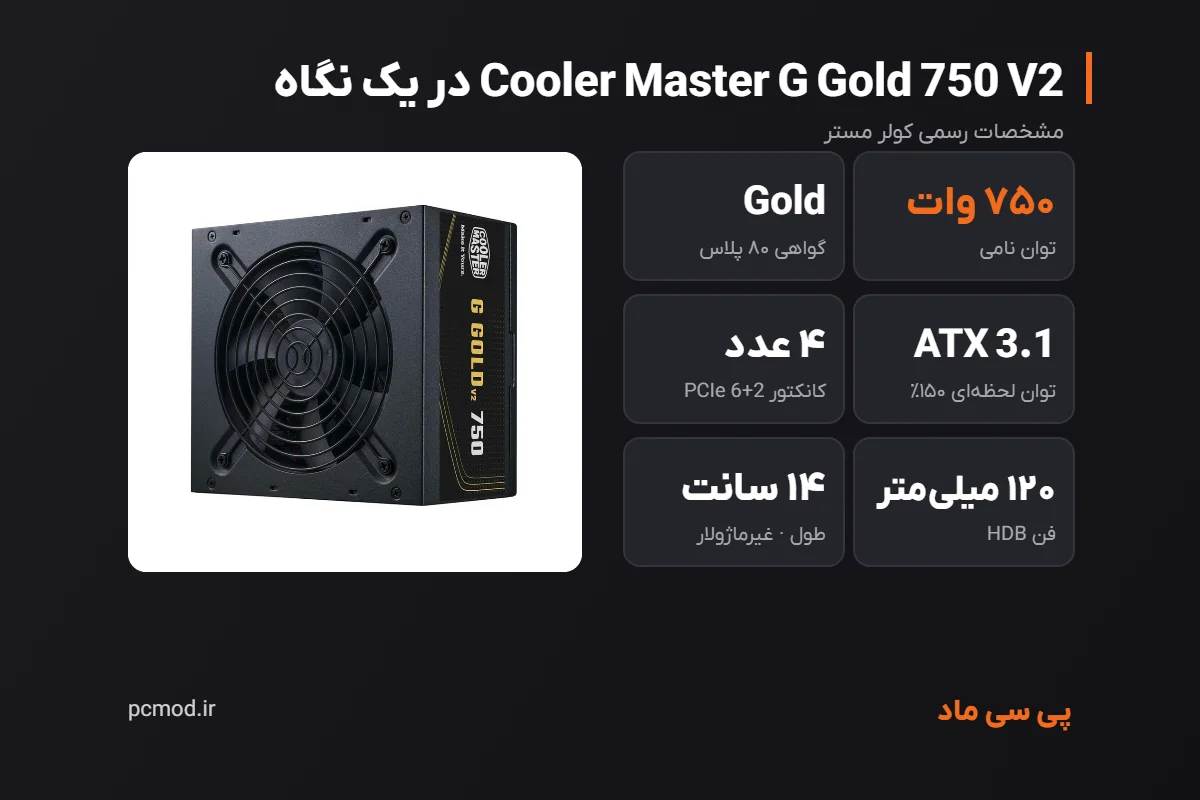 مشخصات کلیدی پاور Cooler Master G Gold 750 V2 – اینفوگرافیک پی سی ماد
