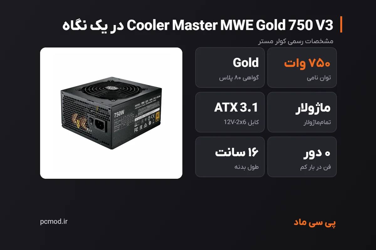 مشخصات کلیدی پاور Cooler Master MWE Gold 750 V3 – اینفوگرافیک پی سی ماد