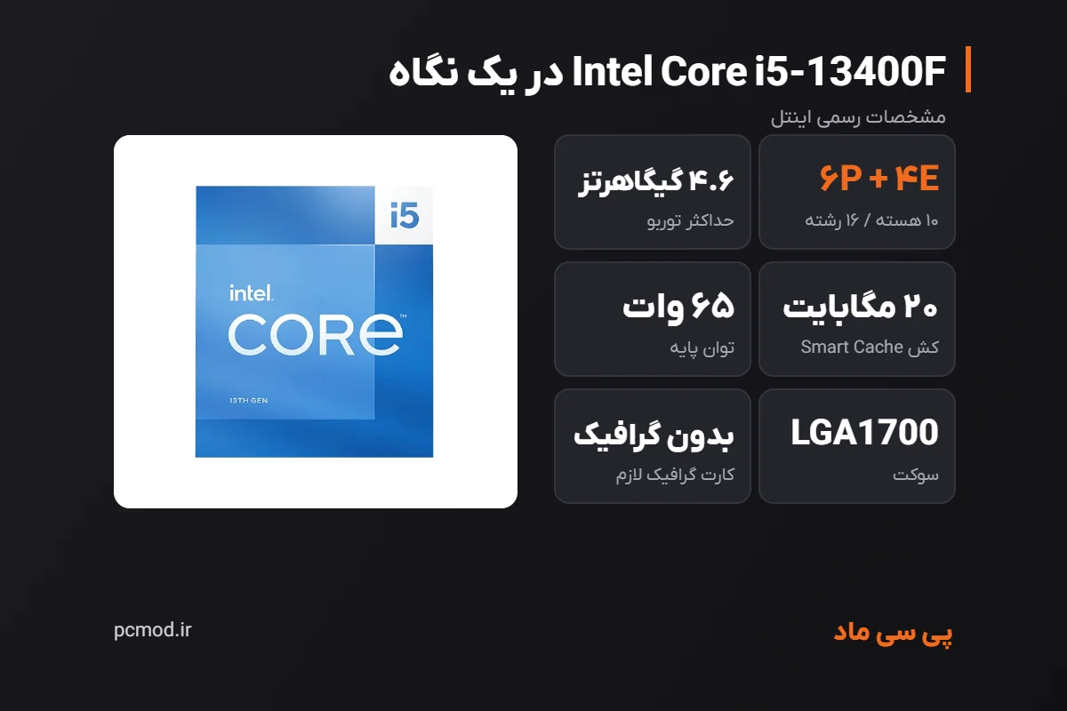 مشخصات کلیدی پردازنده Intel Core i5-13400F – اینفوگرافیک پی سی ماد