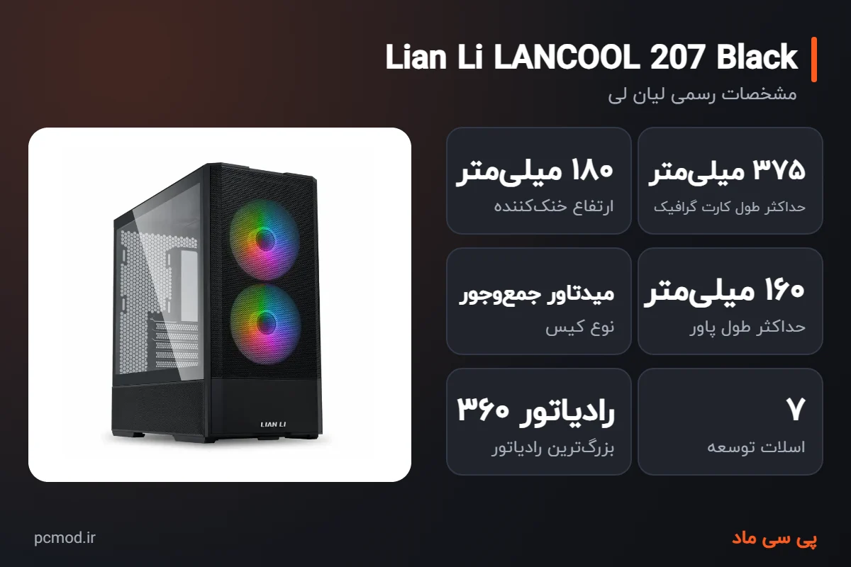 مشخصات کلیدی کیس لیان لی LANCOOL 207 مشکی – اینفوگرافیک پی سی ماد